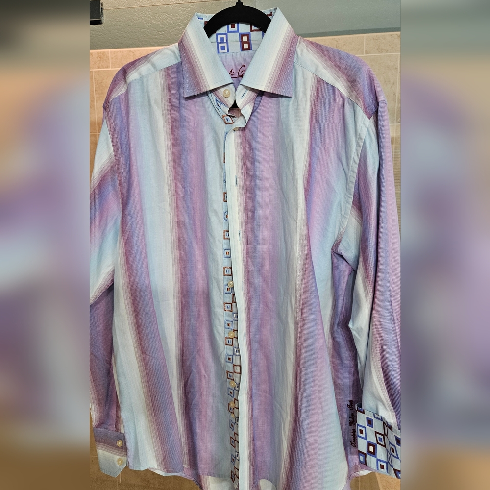 Striped Button-Up Shirt in Purple and Blue